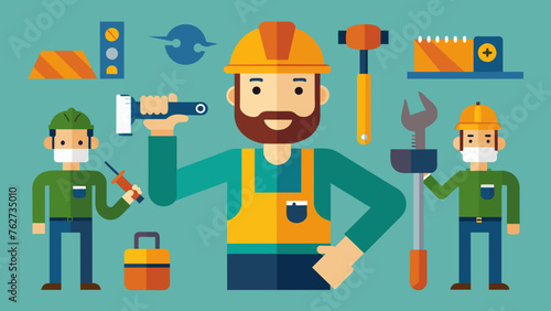 set of worker with various tools vector illustration © Shiju Graphics