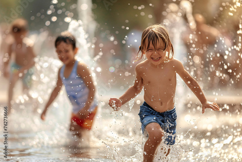  A candid moment of joy as children play and splash
