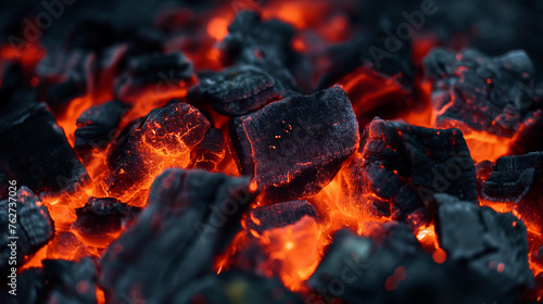 burning charcoal on a barbecue grille