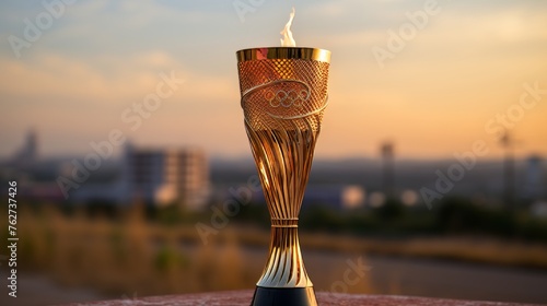 Illustration of a stylized burning olympic torch, symbol of the games and sports competition concept