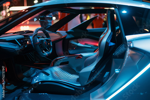 A close-up of the futuristic interior of an electric car © Daniel
