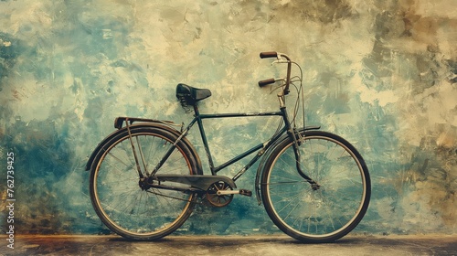 Classic bicycle leans on a weathered wall with artistic texture