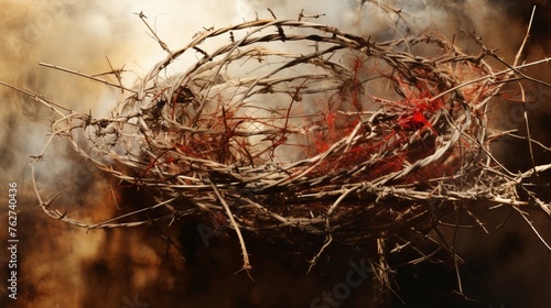 Illustration of a crown of thorns worn by romans on the head of jesus christ in biblical art photo