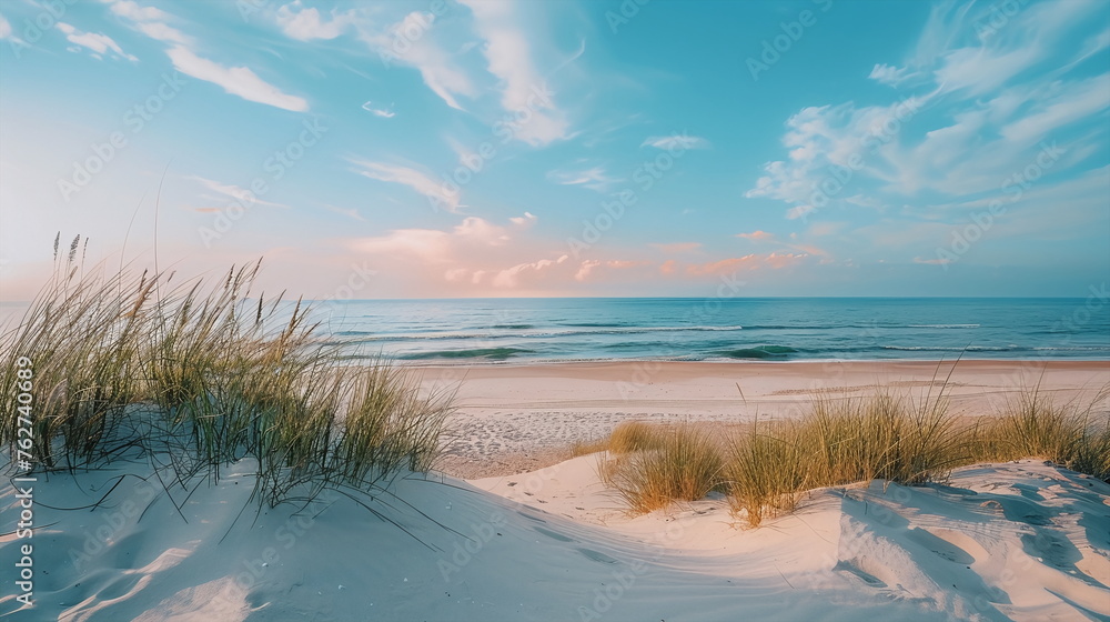Beautiful beach with ocean waves in summer as a symbol for a tropical vacation Beautiful beach with ocean waves in summer as a symbol for a tropical vacation