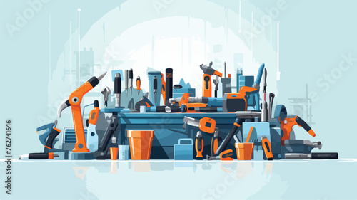 Background with repair tools. Equipment for constru photo