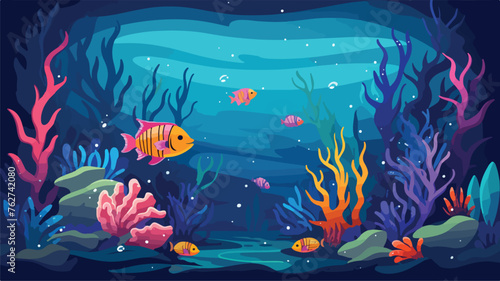 Background with tropical fishes. Marine life aquari © iclute