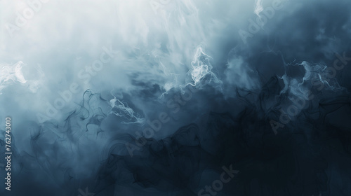 Abstract background, fog and clouds in the style of dark blue and gray, fluid brushwork in dark white and light navy blue, atmospheric watercolor background
