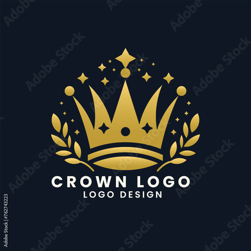 Modern luxury golden crown star logo design vector template