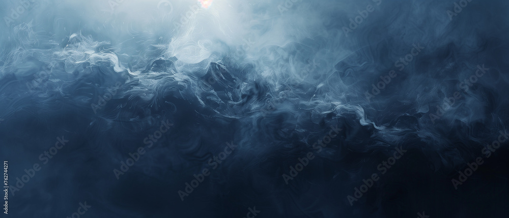 Abstract background, fog and clouds in the style of dark blue and gray, fluid brushwork in dark white and light navy blue, atmospheric watercolor background