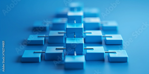 blue cubes arranged in a row on a blue surface