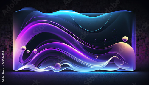 Abstract blue and purple liquid wavy shapes futuristic banner. Glowing retro waves. Saphire  volume liquid gradient dynamic twisted shape on black decorative 3d object. Ai generated photo