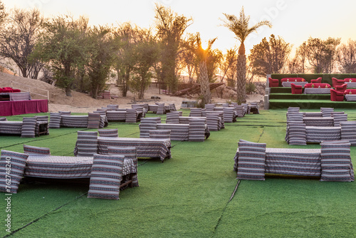 Rest area for tourists in a desert of United Arab Emirates