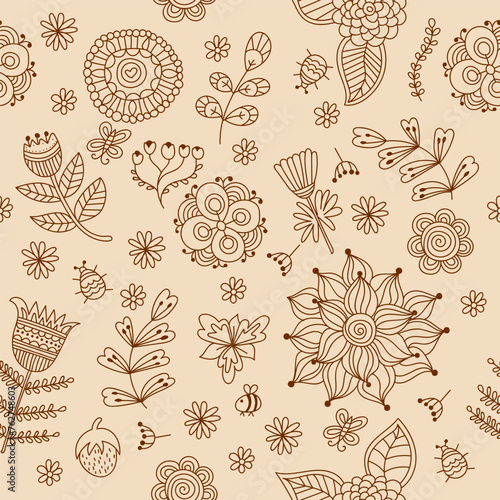 Hand draw seamless pattern floral elements. Arabic, oriental, indian motiv. Hand draw vector illustration
