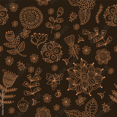 Hand draw seamless pattern floral elements. Arabic, oriental, indian motiv. Hand draw vector illustration