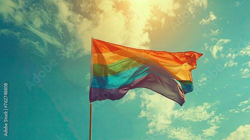 Pride Month Banner. LGBTQ Pride Month Banner Design Rainbow Flag with sky Background., Promotion banner for gay community concept