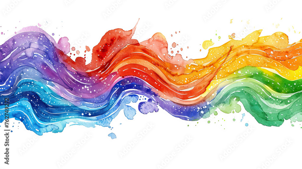 LGBTQ+ Pride Logo Design with Rainbow watercolor art isolated on white background, LGBT Gay Pride Month, wavy rainbow logo for Social Media Post, Banner, Logo, Symbol, Illustration etc.