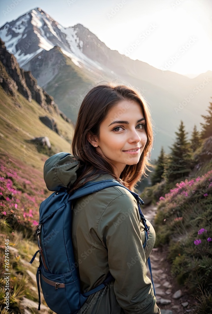 Mountain Trekker: Young Woman Enjoying Alpine Beauty