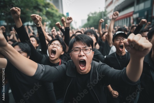 Crowd of people protesting on a street