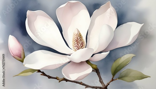 Delicate Watercolor Painting Of A Blooming Magnoli Upscaled 4