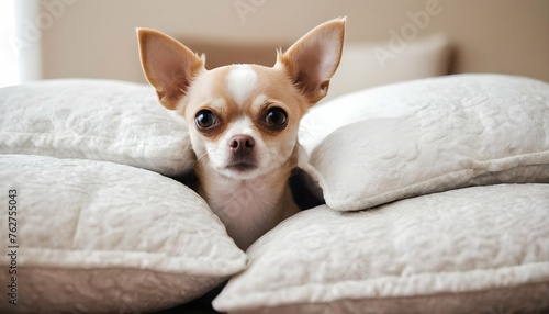 A Chihuahua Peeking Out From A Pile Of Pillows Lo Upscaled 3