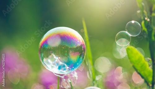 the dreamy abstract background from soap bubble in ther with nature defocused