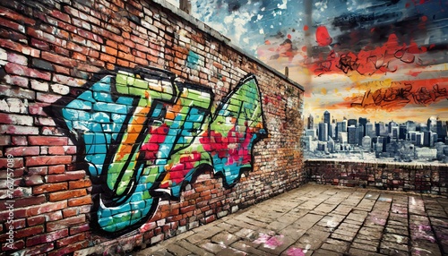 Street Art Display: Vibrant Graffiti on Brick Wall
