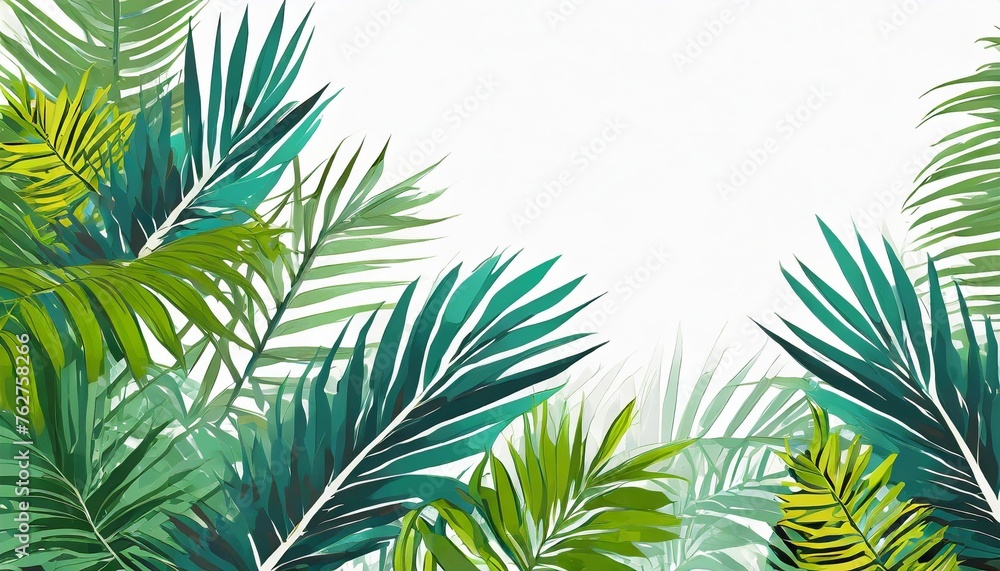 tropical leaves banner on white background with copy space