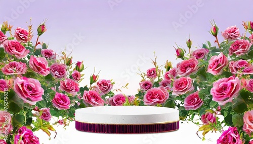 podium background flower rose product pink 3d spring table beauty stand display nature white garden rose floral summer background podium cosmetic valentine easter field scene gift purple day romantic