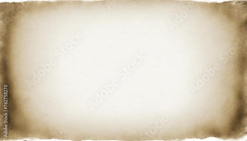 white paper background texture with old beige borders and light center vintage or antique off white color frame in plain parchment or document design