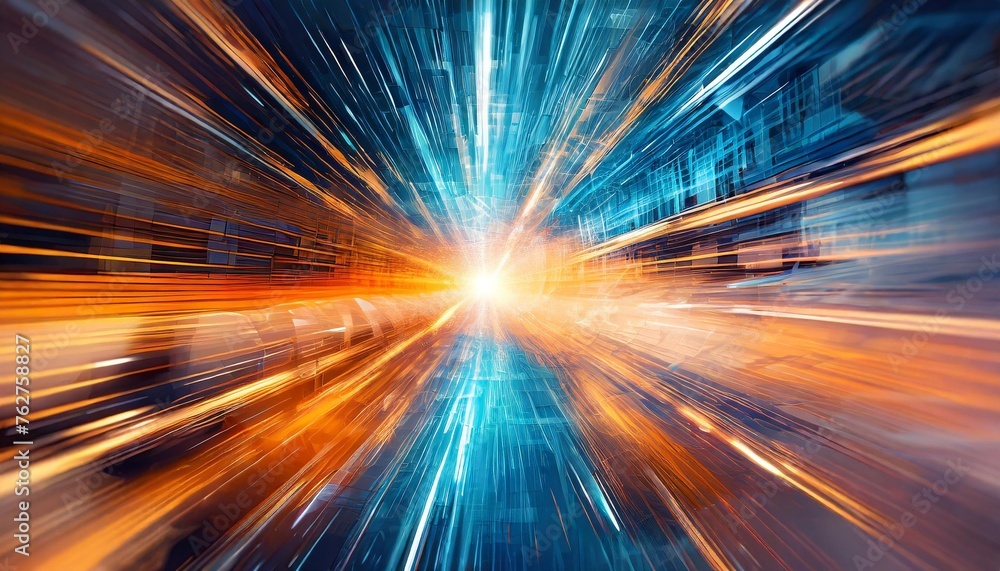 a futuristic abstract background with a bright light at the center predominantly blue and orange hues sense of depth perspective and motion with blurred light streaks sci fi or futuristic mood a futuristic abstract background with a bright light at the center predominantly blue and orange hues sense of depth perspective and motion with blurred light streaks sci fi or futuristic mood