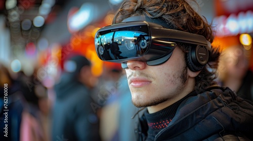 Close-up of a man's face in futuristic virtual glasses © Александр Лобач