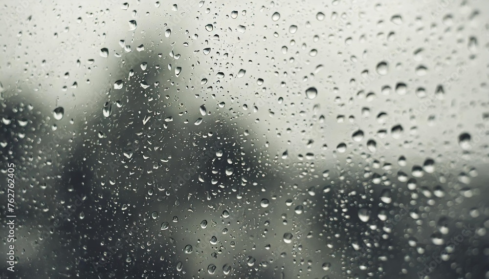 atmospheric minimal grayscale backdrop with rain droplets on glass wet window with rainy drops and dirt spots closeup blurry minimalist monochrome background of dirty window glass with raindrops