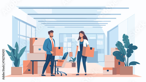 Business people move to new office flat vector illu