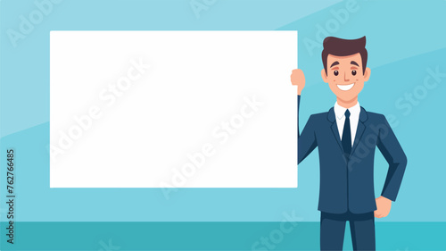 Businessman showing blank signboard with copyspace