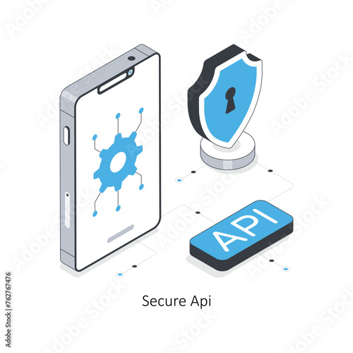 Secure API  isometric stock illustration. EPS File stock illustration.
