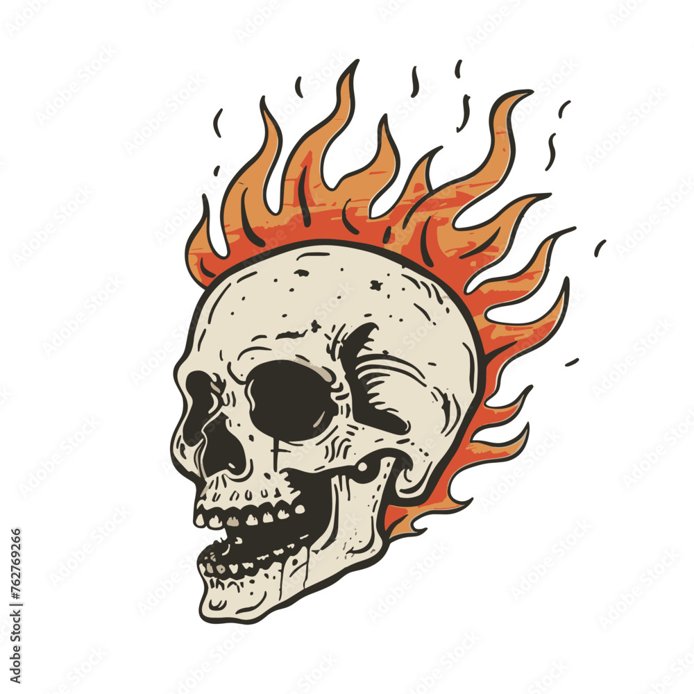 A flaming skull. Flames rising from a human skull A flaming skull. Flames rising from a human skull