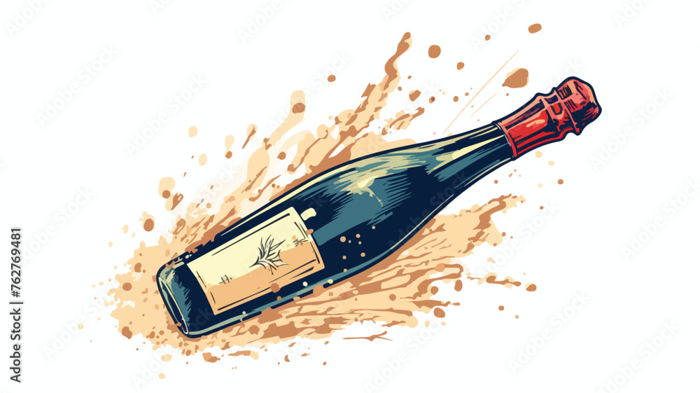 Champagne bottle with cork popping out sketch style - obrazy, fototapety, plakaty 