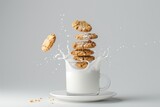Stack of Cookies Falling Into Milk