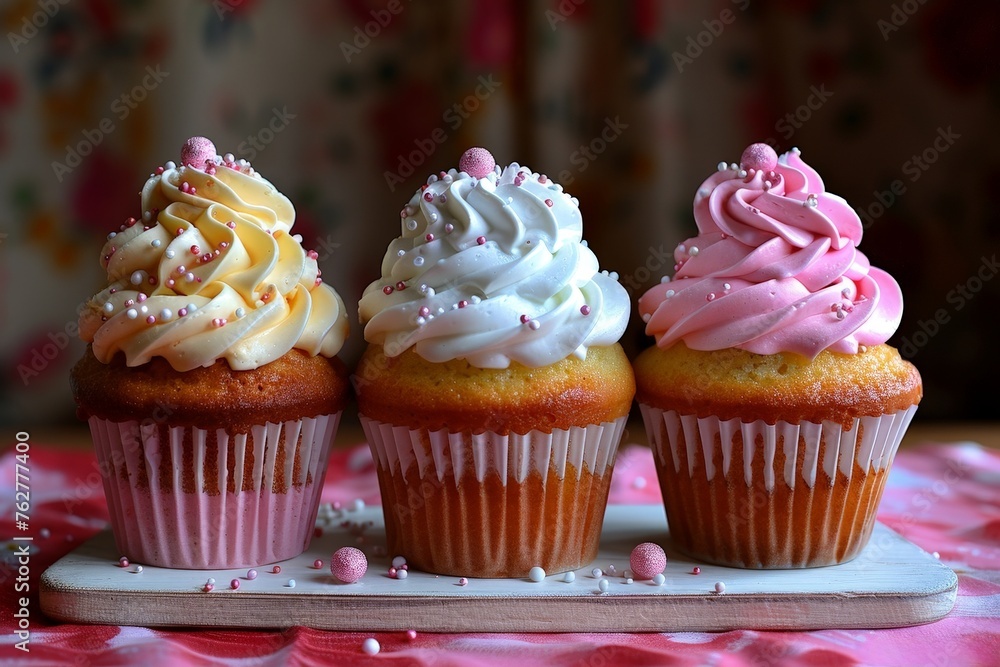 Delicious creamy cakes in pastel colors
