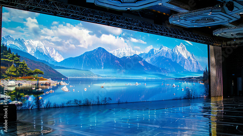 event closed room, all the wall covered by led screen, beautiful landscape on led screen  photo