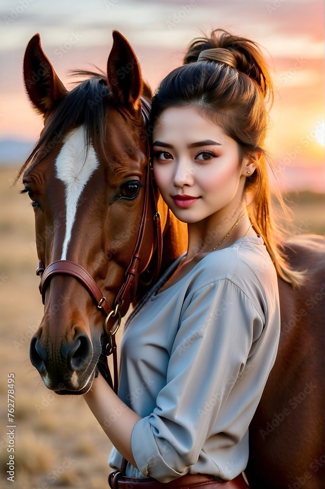 Obraz premium girl and horse