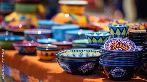 Colorful ceramic souvenirs for sale on market in Greece.


