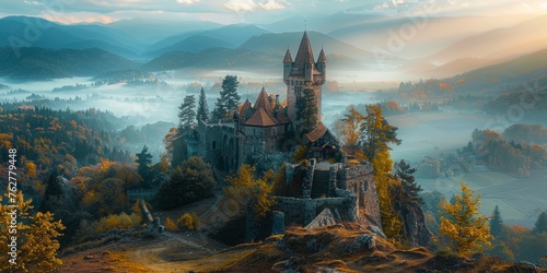 Background of Landscape with Old Castle in ghotic style