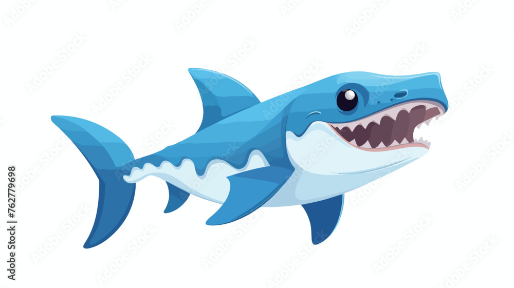 Cute little hammerhead shark cartoon jumping flat v