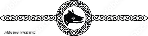 Ornate Celtic Pattern Circle Header with Wolf Head