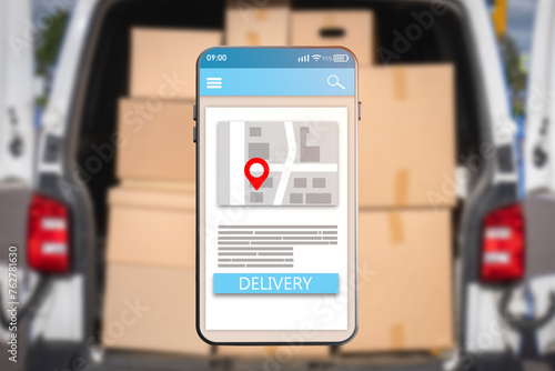 Delivery app. Phone with co...
