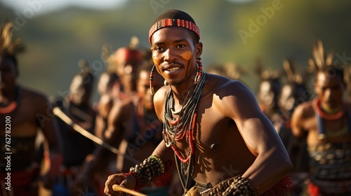 MANZINI, SWAZILAND - A Swazi prince performs a traditional dance with fellow warriors at the country's 50:50 celebrations.


 photo