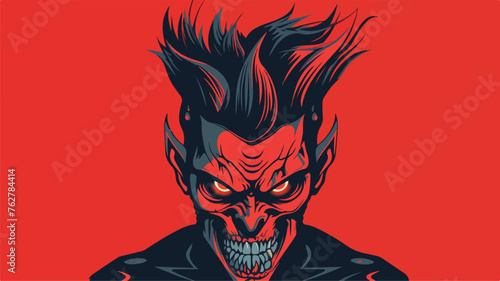 Devil head illustration. Punk with mohawk. Nightmar