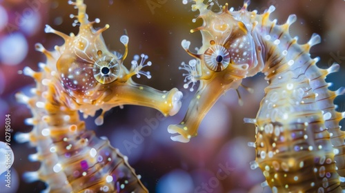 Intricate Mating Seahorses Close-Up Shot