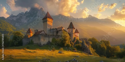 Background with the Old Gothic Castle in the hill